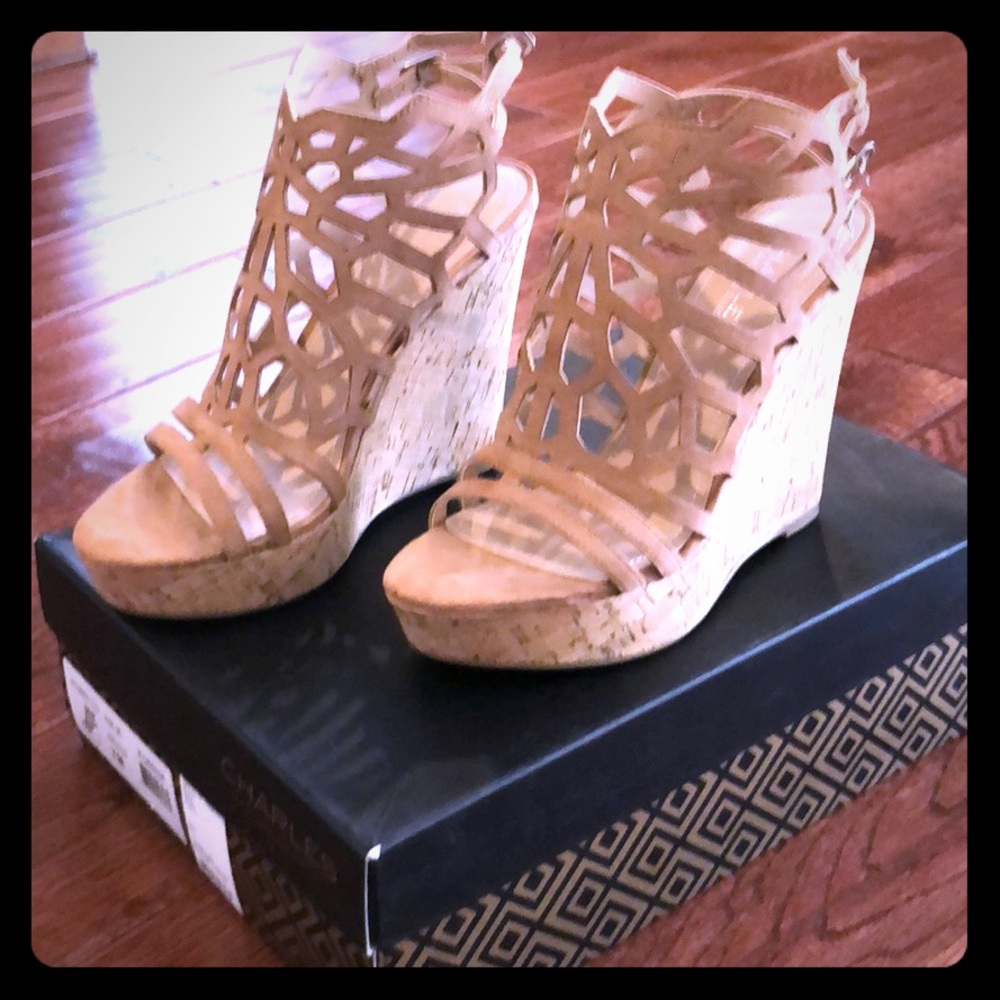 Nude lattice Charles Davis cork wedges